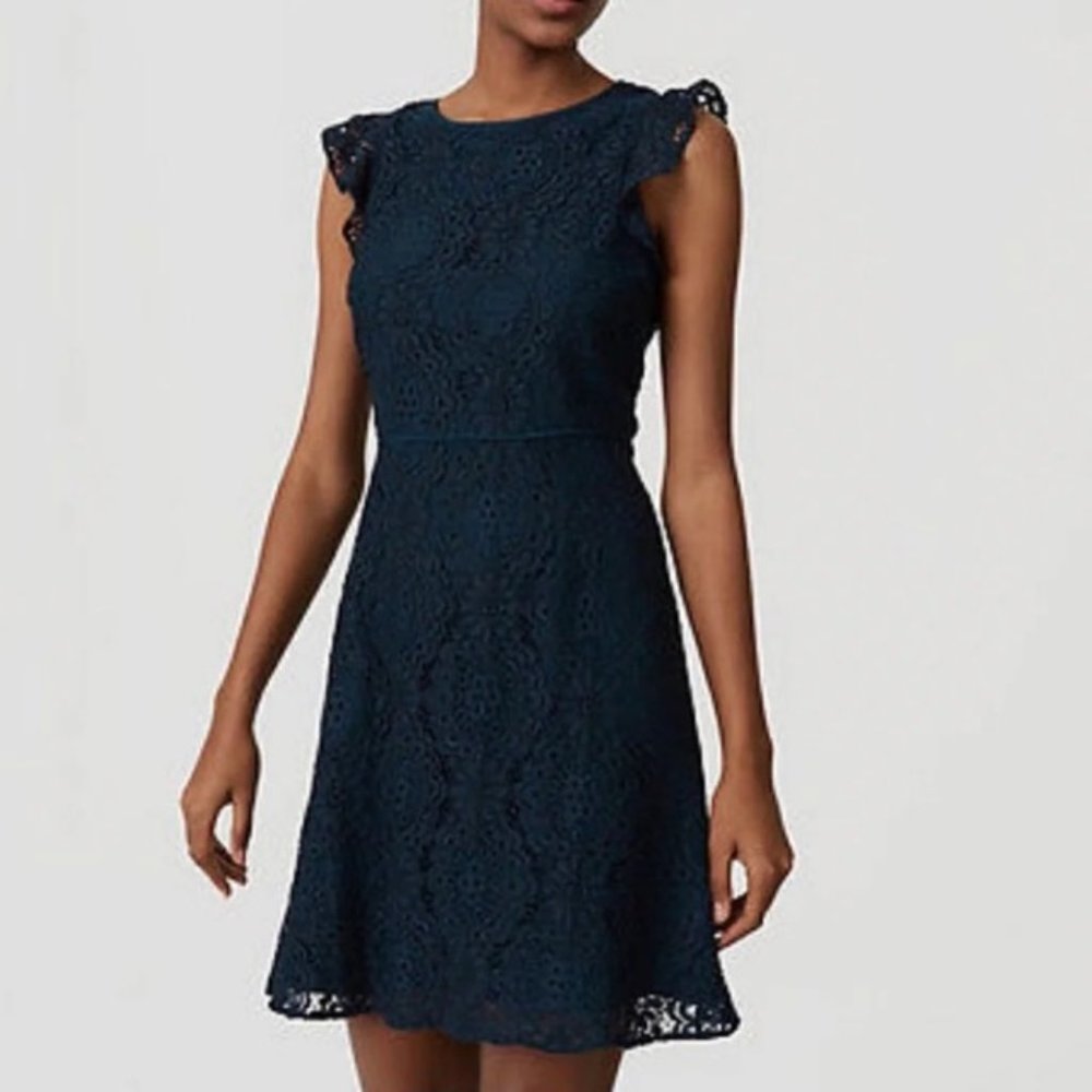 Loft Dark Green Lace Dress - Size 4